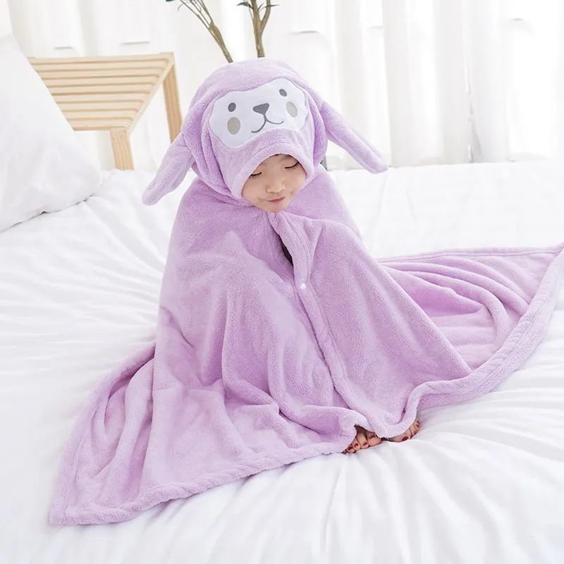 Khăn choàng , khăn tắm lông cừu TAI THỎ có mũ chùm đầu cực ấm cho bé 70x140