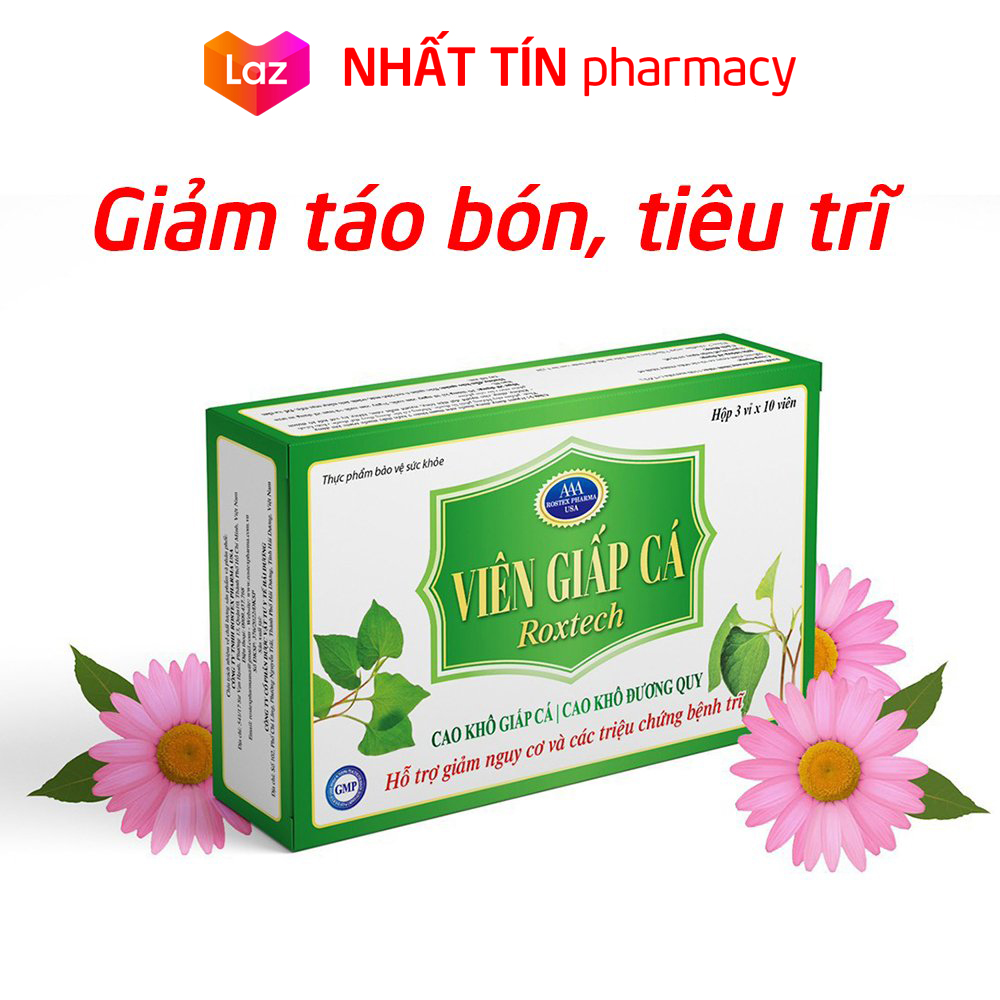 Viên Giấp Cá Roxtech từ cao diếp cá và thảo dược giảm táo bón, tiêu trĩ, nhuận tràng - Hộp 30 viên