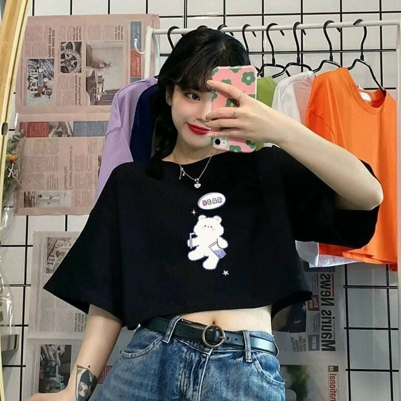 [HCM][Có ảnh thật] Áo croptop in hình gấu