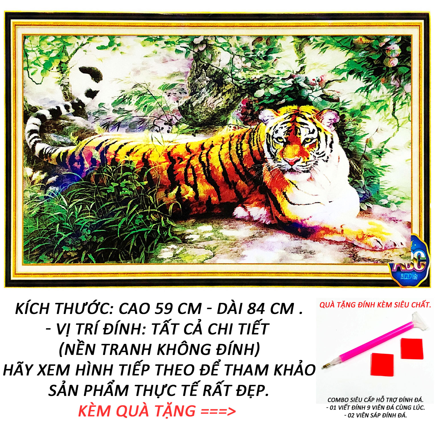 Tranh Đính Đá Tự Làm - Mãnh Hổ Hạ Sơn 38 (Kèm Quà Tặng) - Tranh Minh Hiền (TỰ ĐÍNH ĐÁ)