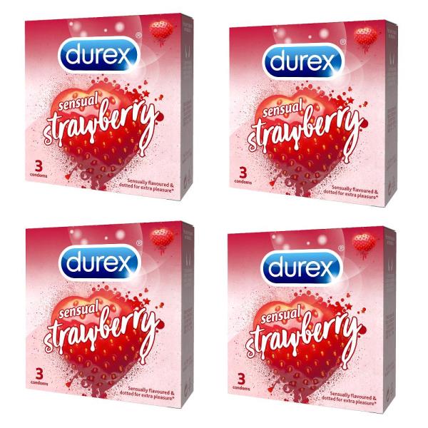 Bộ 4 Hộp Bao cao su Durex Sensual Strawberry 3 cái nhập khẩu