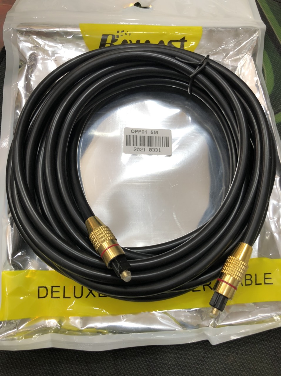 Cáp quang optical dài 5 mét đầu màu vàng dây đen