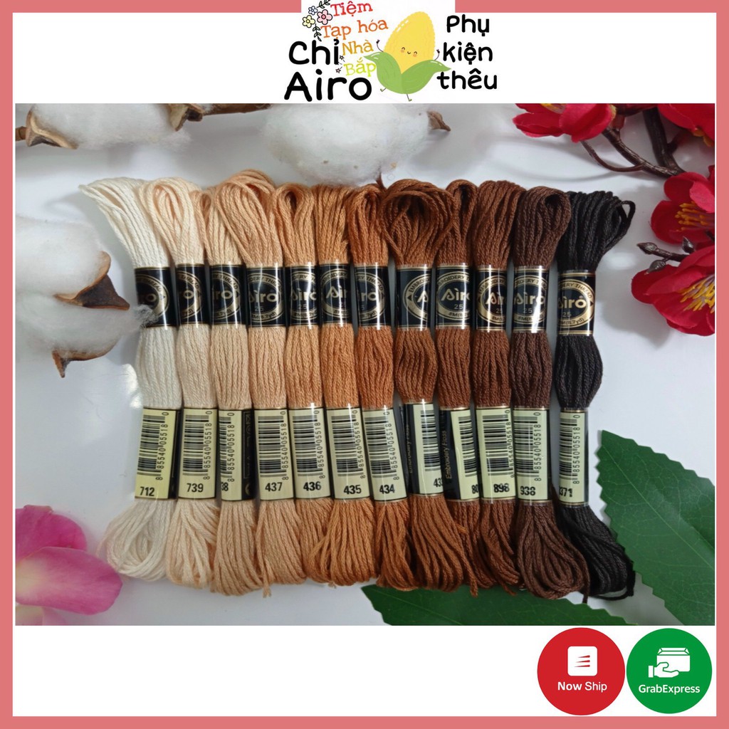 Set chỉ thêu Airo tông nâu