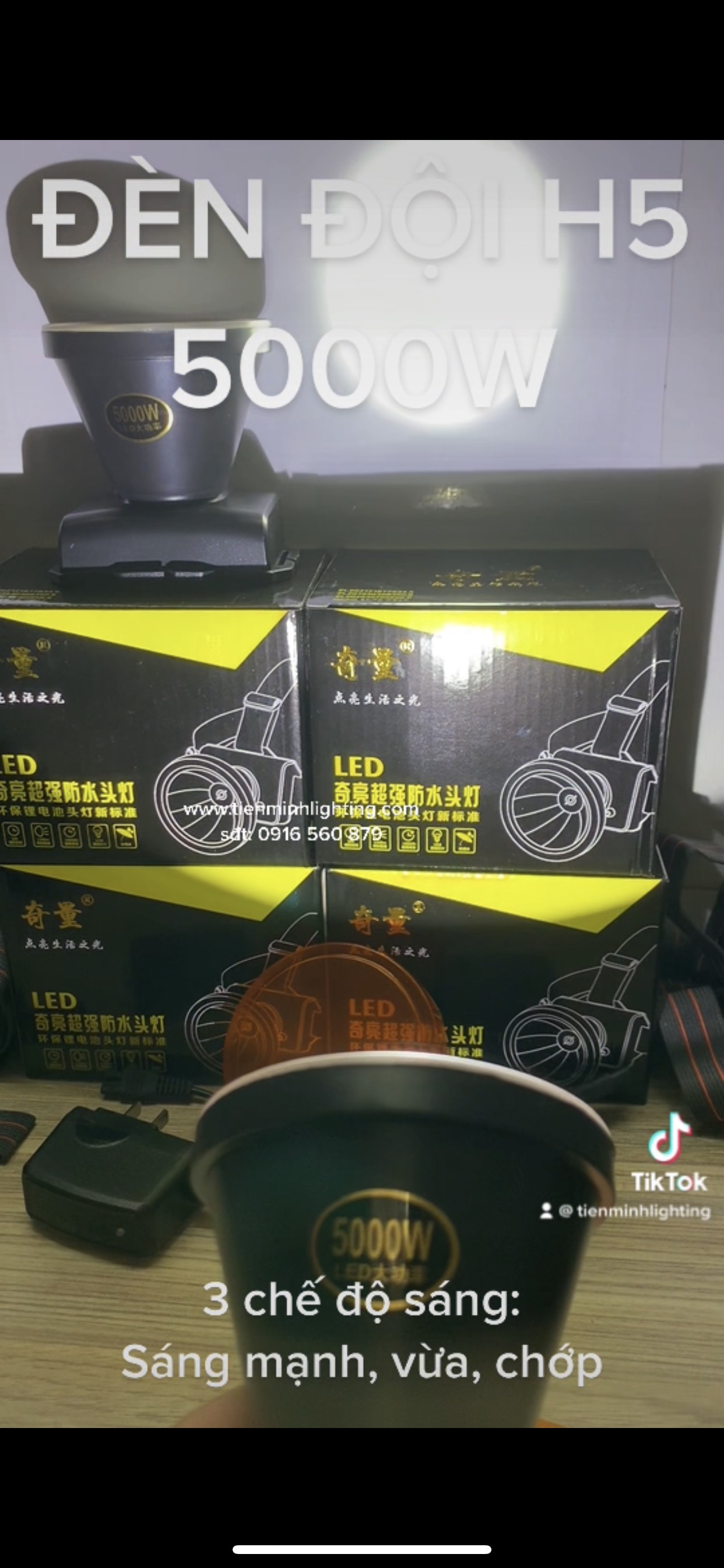 Đèn đội đầu H5 (2 chế độ sáng), công suất 5000W, chóa đèn 5cm,