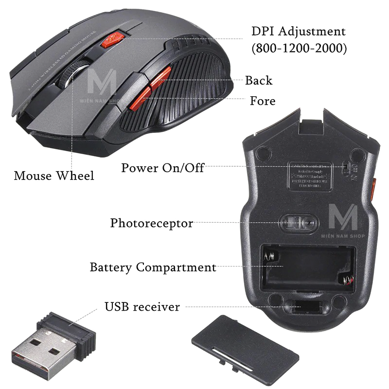 Chuột Chơi Game Quang Không Dây North Star 2.4Ghz Mini & Bộ Thu USB Cho PC Máy Tính Xách Tay