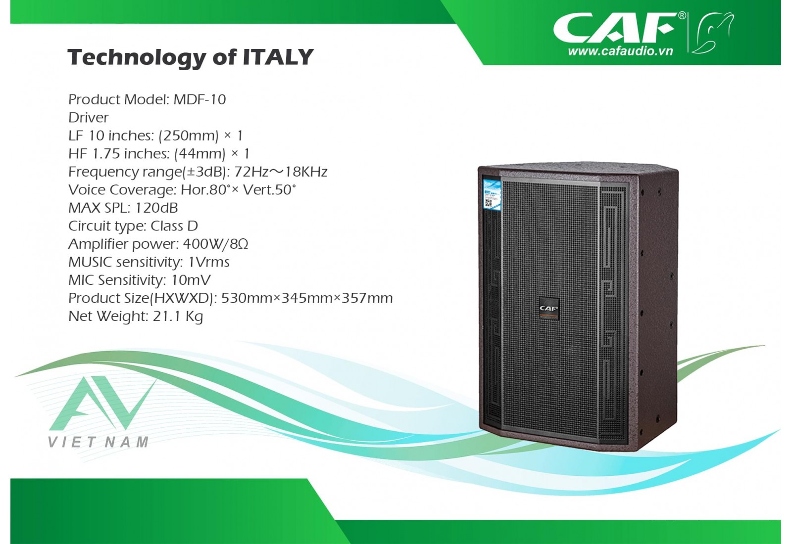 LOA FULL ĐÔI CÔNG SUẤT CAF MDF-10A - TẶNG DÂY CANON