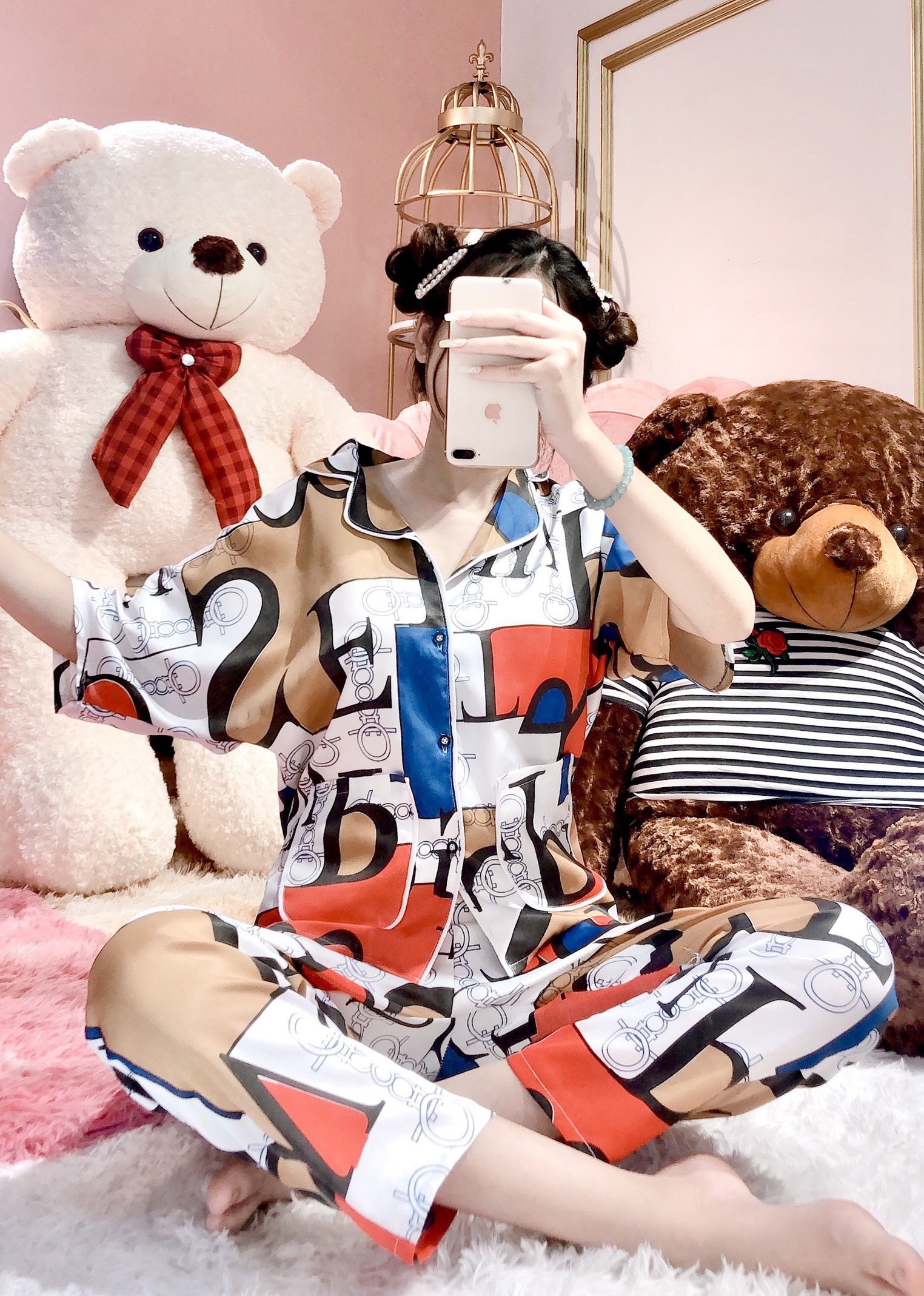 ĐỒ BỘ NỮ TAY DƠI HÌNH LẬP THỂ-BÒ SỮA -VẢI MÁT-ĐỒ BỘ PYJAMA LỤA SATIN BIGSIZE