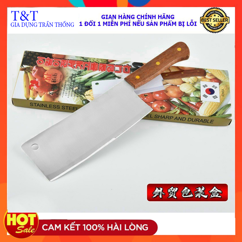 Dao inox chặt xương chặt gà cán gỗ king fish hàn quốc , dao chặt thịt chặt xương sắc bén