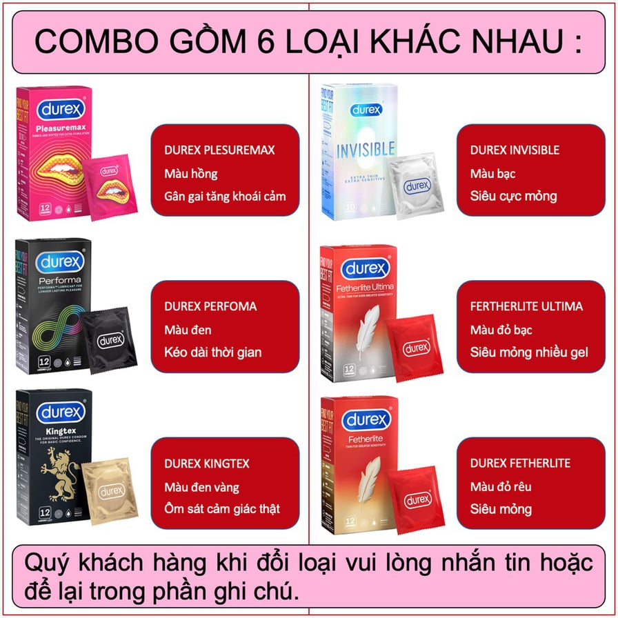 COMBO 6 HỘP TỔNG CỘNG 70 BCS DUREX