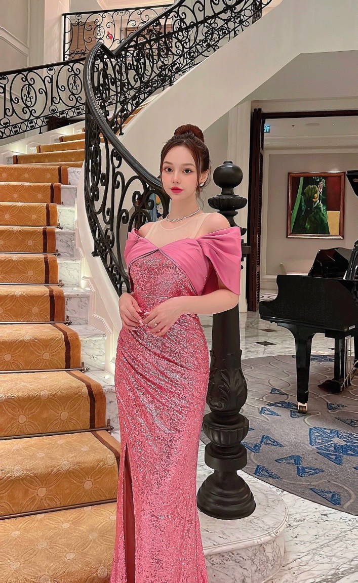 Đầm dạ hội kim sa rớt vai - YB221130