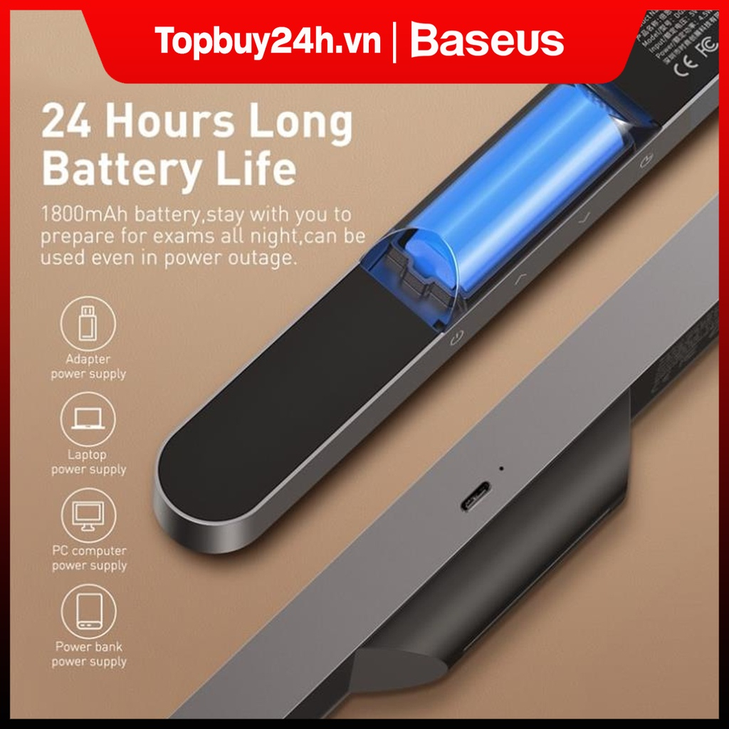 Đèn treo đế hít nam châm Baseus Magnetic Stepless Dimming Charging Desk Lamp (1800mAh ,4000K, 24h sử dụng liên tục, Chống mõi mắt, Đế hít nam châm)