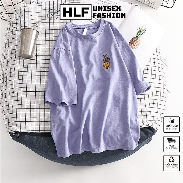 Áo thun tay lỡ form rộng thêu hình quả dứa rất xinh áo phông form rộng size HLFashion