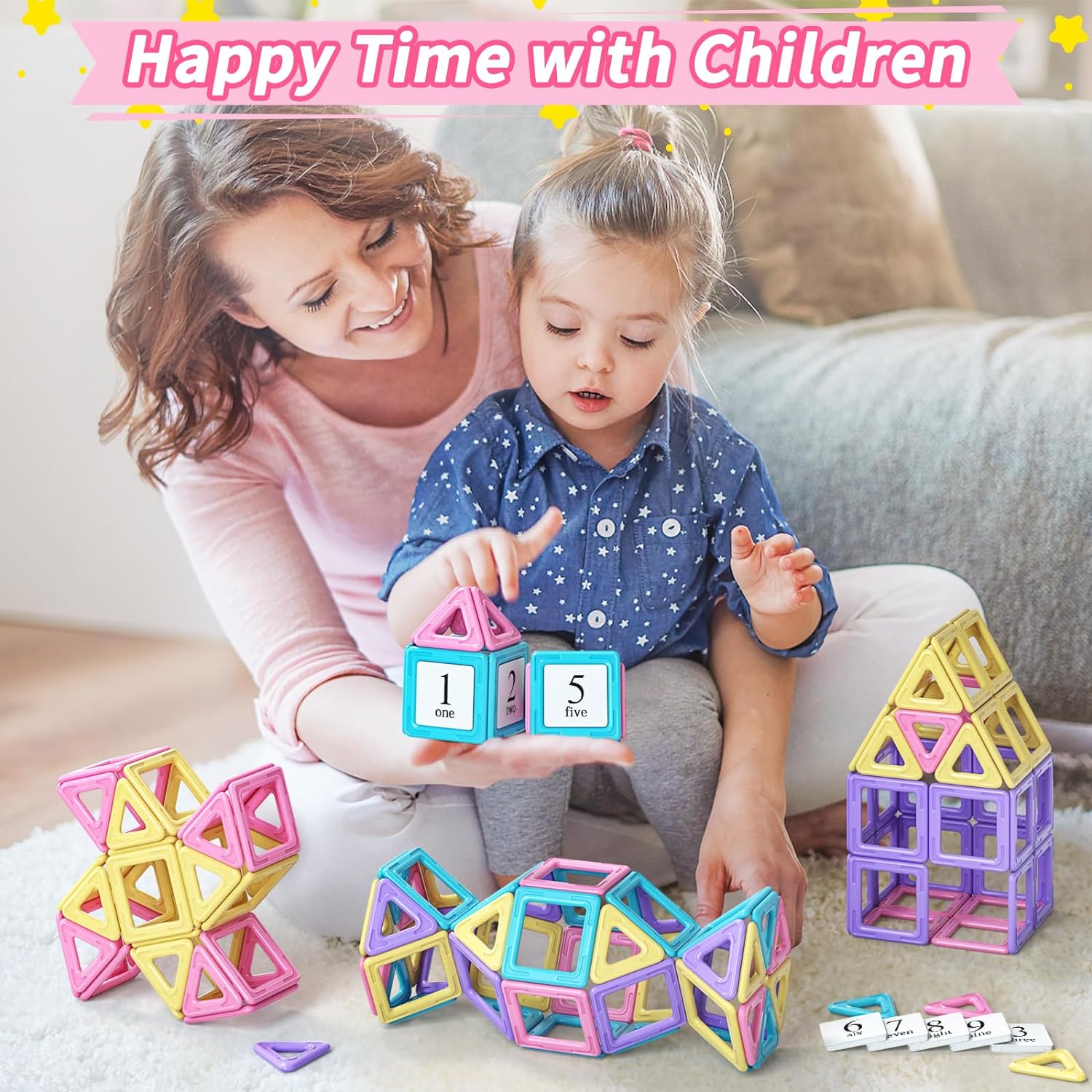 Bộ xếp hình khối nam châm Rurvale 44Pcs Magnetic Blocks Basic Set