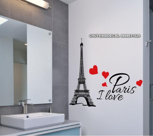 Decal trang trí tường - Tháp Paris Tim đỏ
