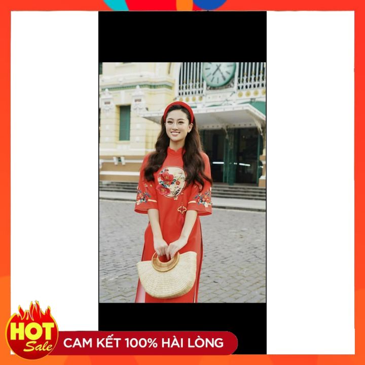 Áo Thiết Kế Áo Dài Cách Tân Phong Cách, Đầm Đỏ Sườn Xám Phối Lụa Hoa Cao Cấp