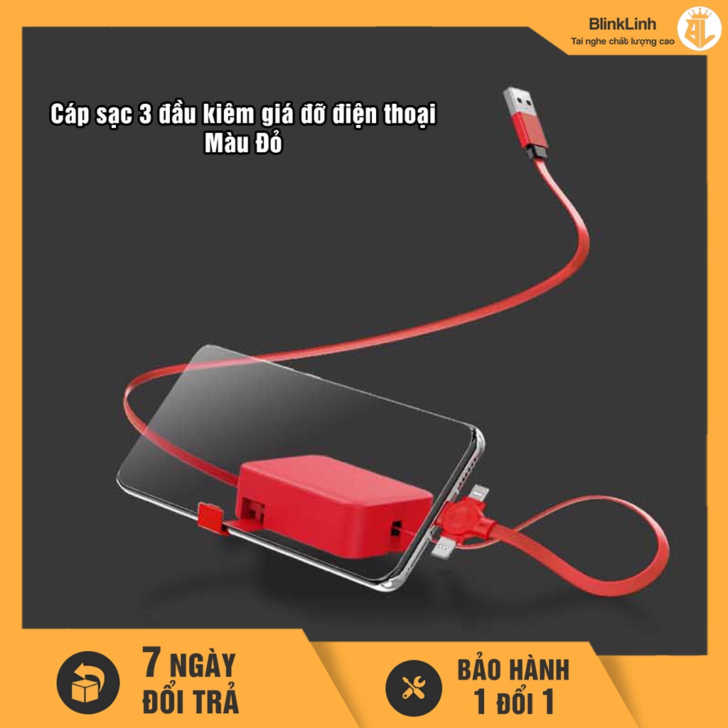 Giá đỡ điện thoại kiêm cáp sạc 3 đầu, sạc siêu nhanh, đa năng, gọn gàng, tiện dụng
