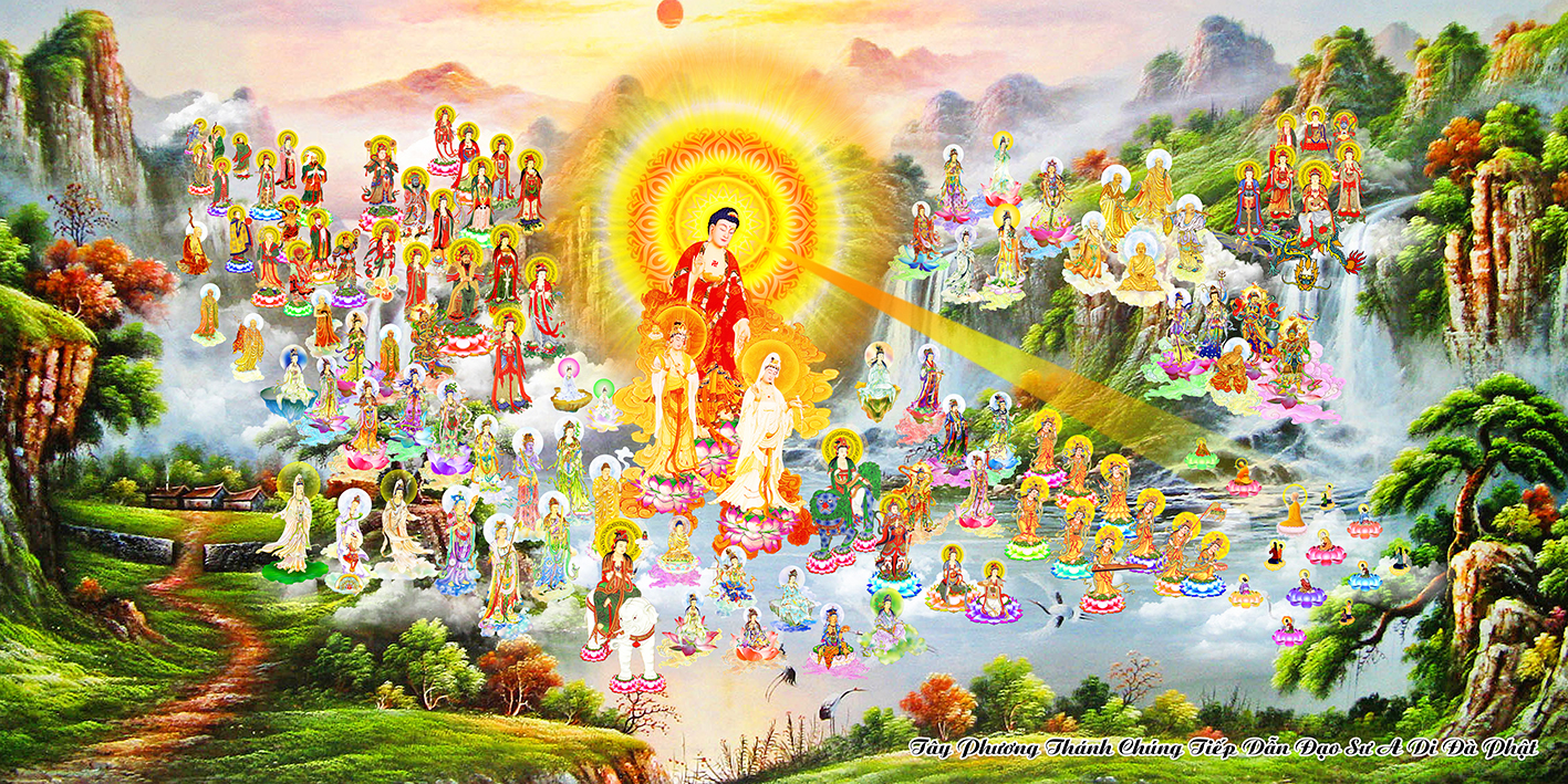 Tranh Phật Tây Phương tiếp dẫn 18 kèm khung