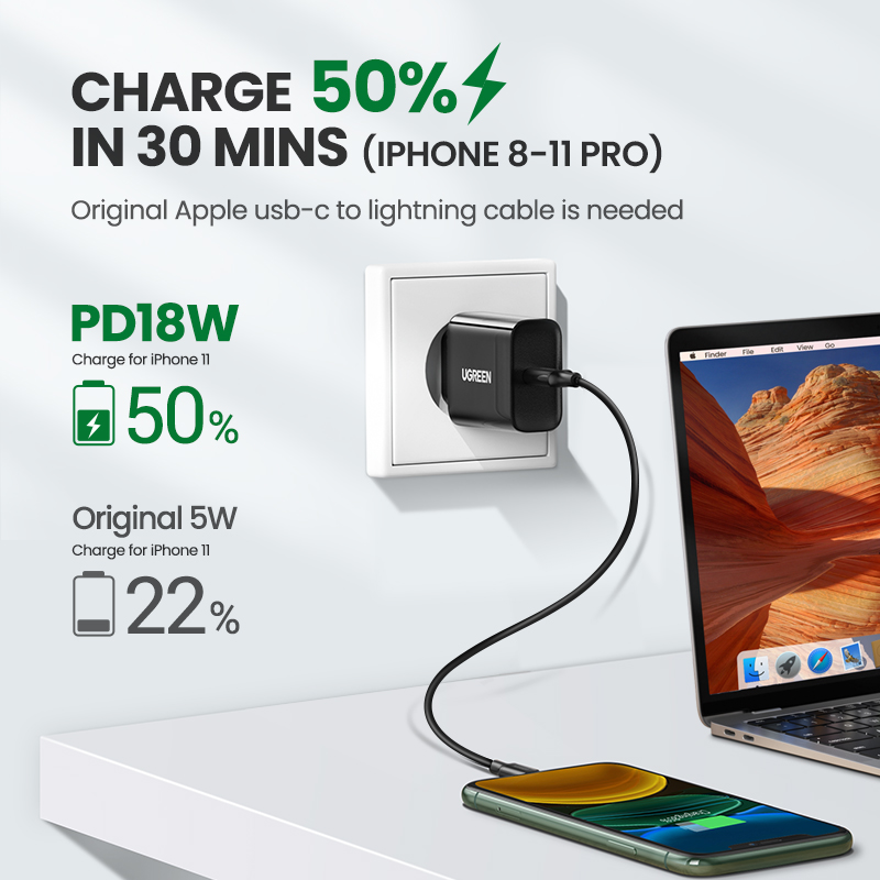 UGREEN USB C Charger 20W with 1m Lightning Cable Suit, USB C PD iPhone 14 Plus iPhone 15 14 Pro Max Charger MFi Certified for iPhone 15 14 Plus iPhone 14 Pro Max 13 Pro max, 12 Pro Max 11 Pro Max XR X 8 Plus iPad Model:50698