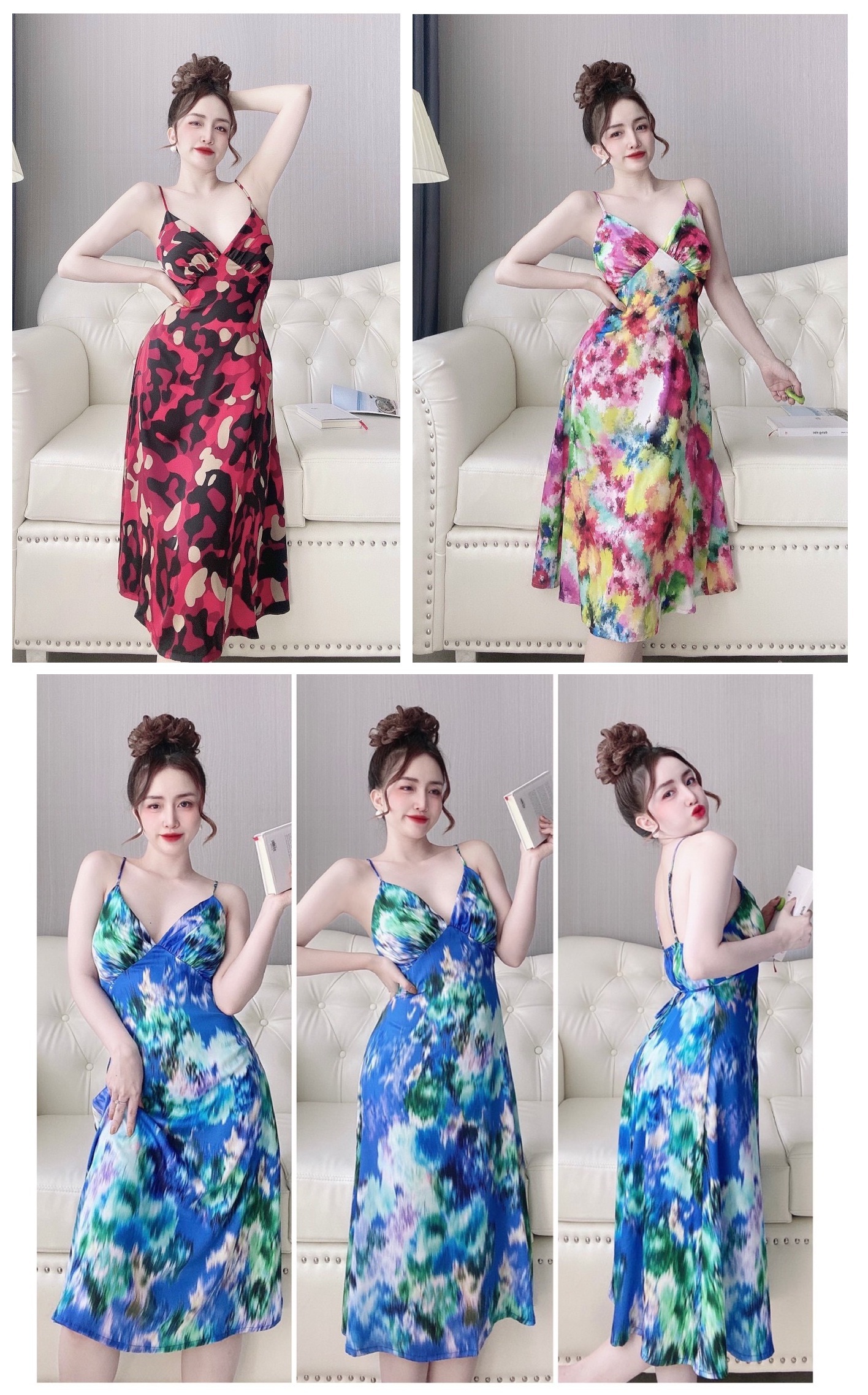 [40-65kg] Đầm 2 Dây Lụa Latin - Dáng Dài - Cột Dây Lưng