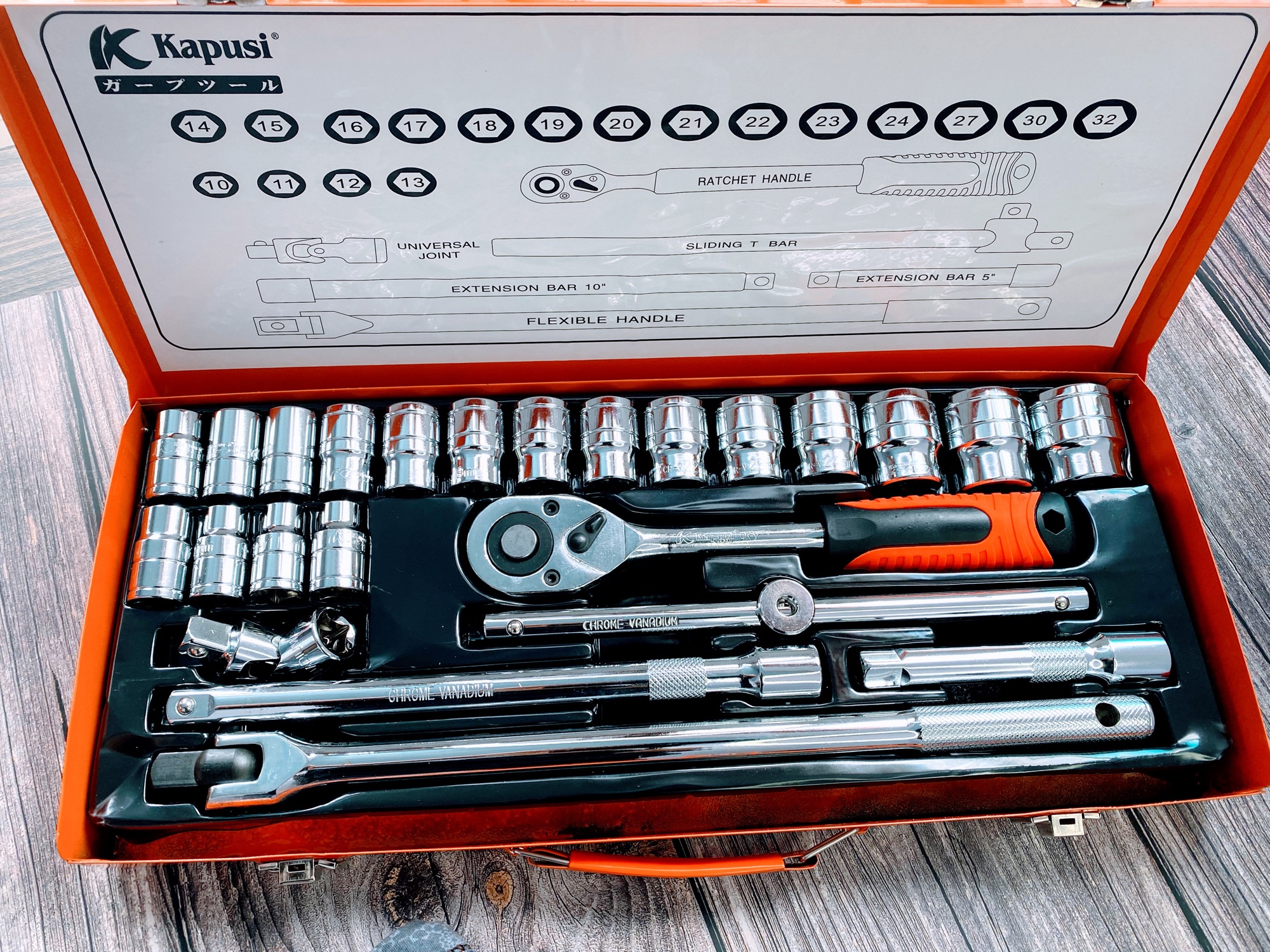 Bộ khẩu 1/2 inch 24 chi tiết chính hãng Kapusi bảo hành 12 tháng