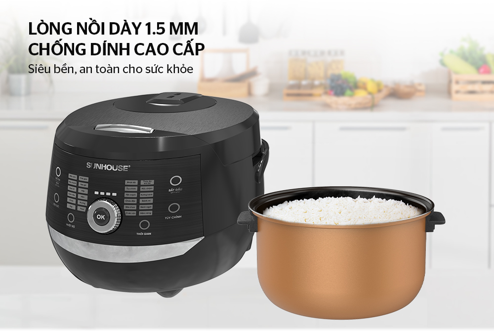 Nồi cơm điện tử Sunhouse SHD8911 dung tích 1.8L + tặng dao làm bếp màu đen