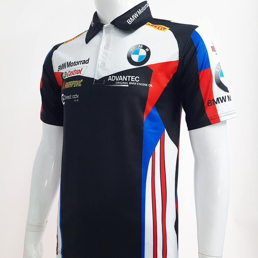 Áo thun nam có cổ tem xe BMW