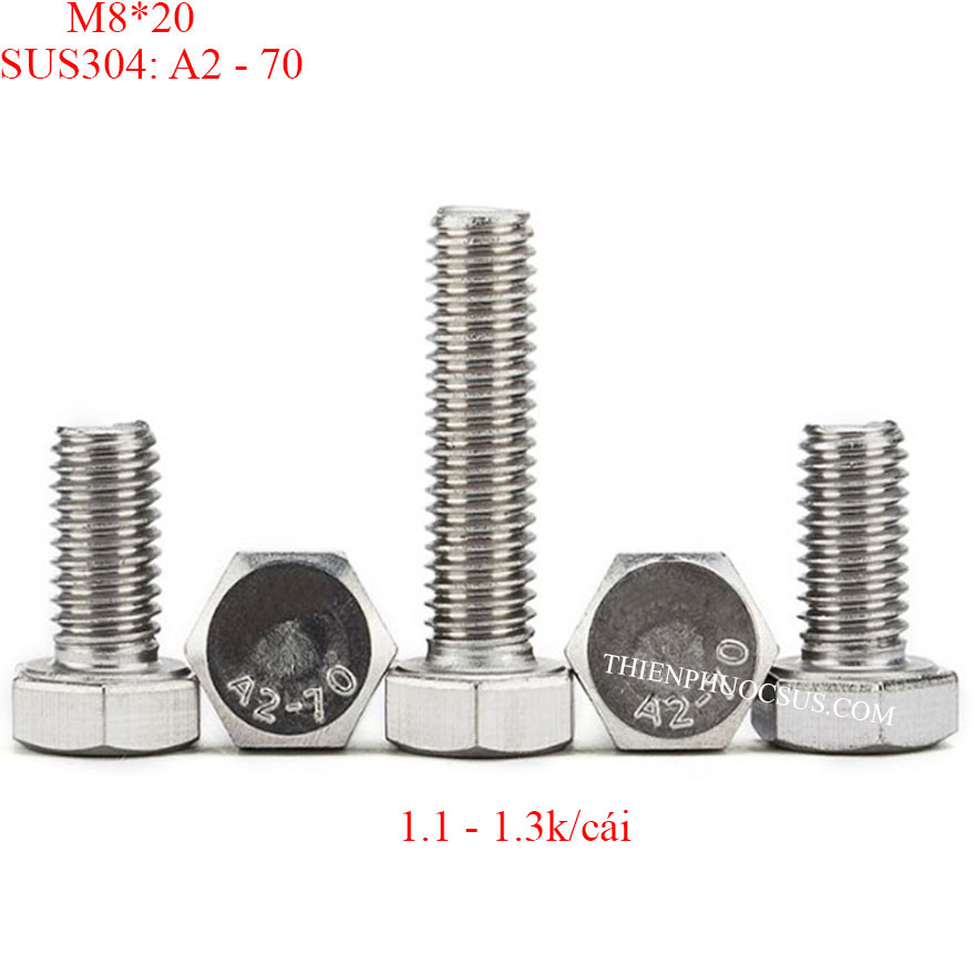 Bulong M8*20. DIN 933, SUS304 (10 cái)