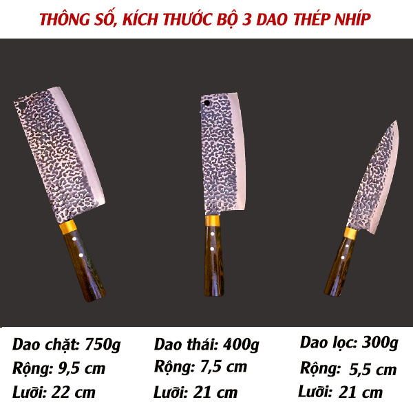 [ BÁN CHẠY NHẤT] Bộ 3 dao thép Nhíp 100% ( Chặt - Thái - Lọc)