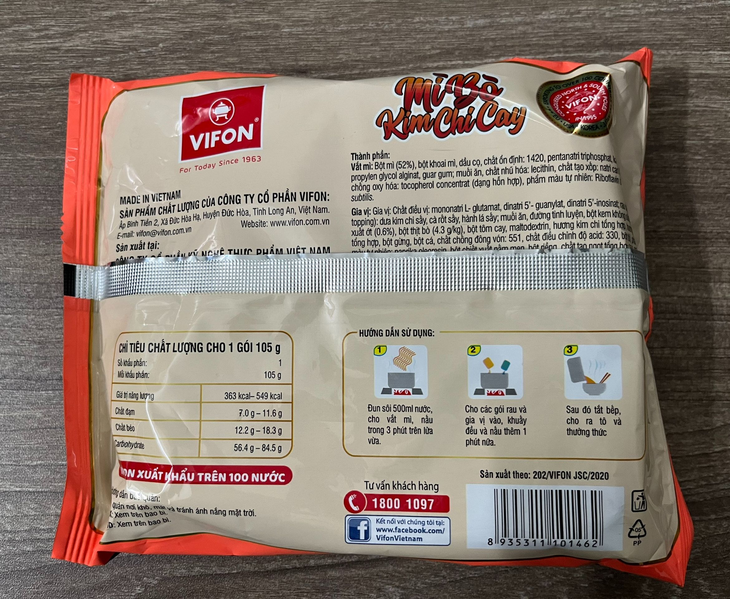 Mì Bò Kim Chi Cay Vifon 105g