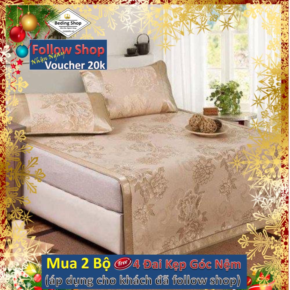 Chiếu Lụa Điều Hòa Cao Cấp  - HLS2003175 Chiếu 1.6 x 2m kèm 2 vỏ gối ( Màu Vàng)