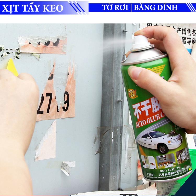 Lọ xịt tẩy sạch vết keo bám dính trên tường, đồ gỗ, sơn xe - Tẩy sạch keo của tờ rơi