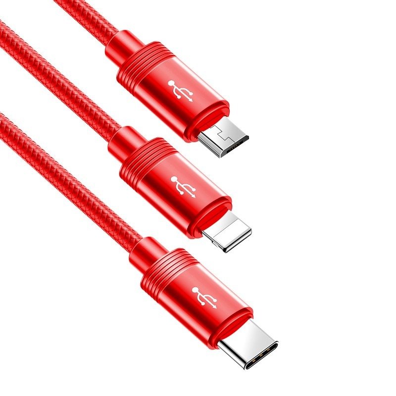 Cáp sạc 3.5A Baseus Data Faction 3in1  Type C, Android và Lightning  có đèn dành cho Smartphone dài 120CM