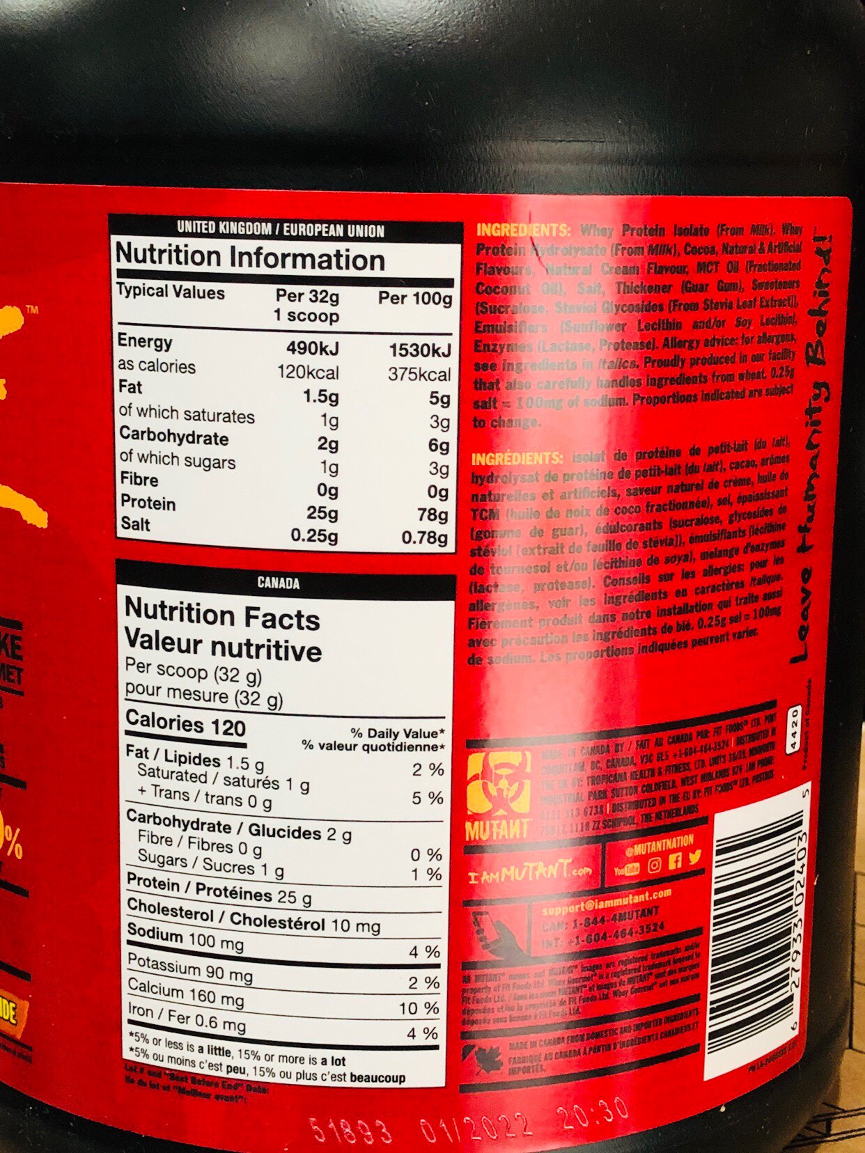 Sữa tăng cơ- Whey Protein- Mutant Iso Surge 5lbs (71 Lần Dùng )