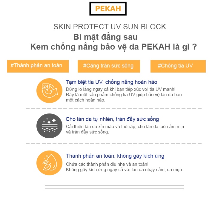 Kem chống nắng vật lý nâng tone da PEKAH Skin Protect UV Sun Block SPF 50+ PA+++ . Chống tia UV . Loại 70ml- Hàn Quốc.