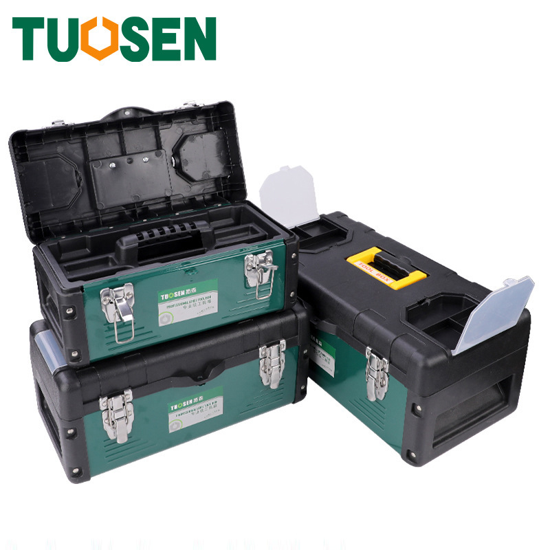 Hộp đựng đồ nghề loại lớn cỡ 14, 17,19 inch; hãng TUOSEN, thùng dụng cụ đa năng, Vật liệu lót Sắt nhựa. Hai lớp, sơn tĩnh điện, đựng đồ dùng, thiết bị, tủ chứa công cụ lao động