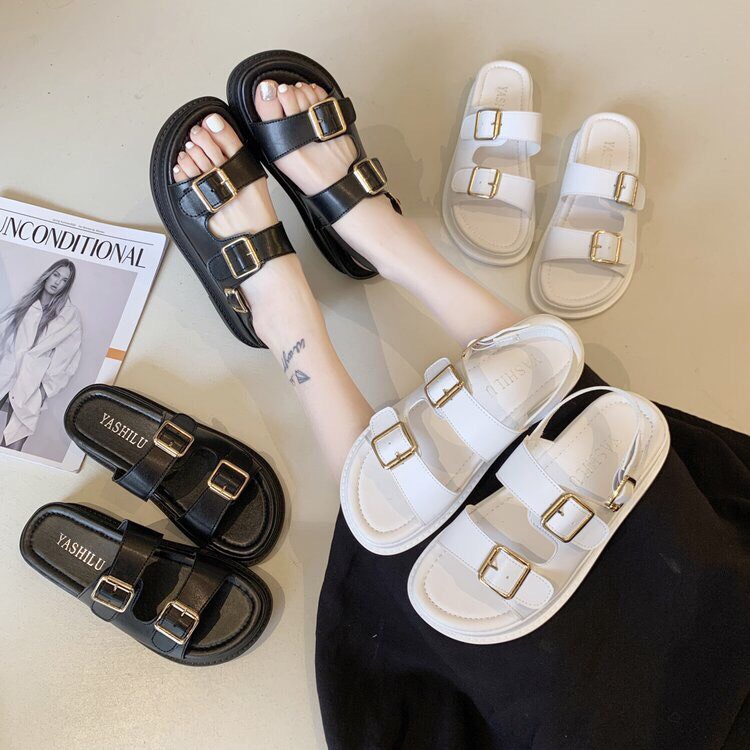Sandal nữ 2 quai khoá vuông đế 3cm
