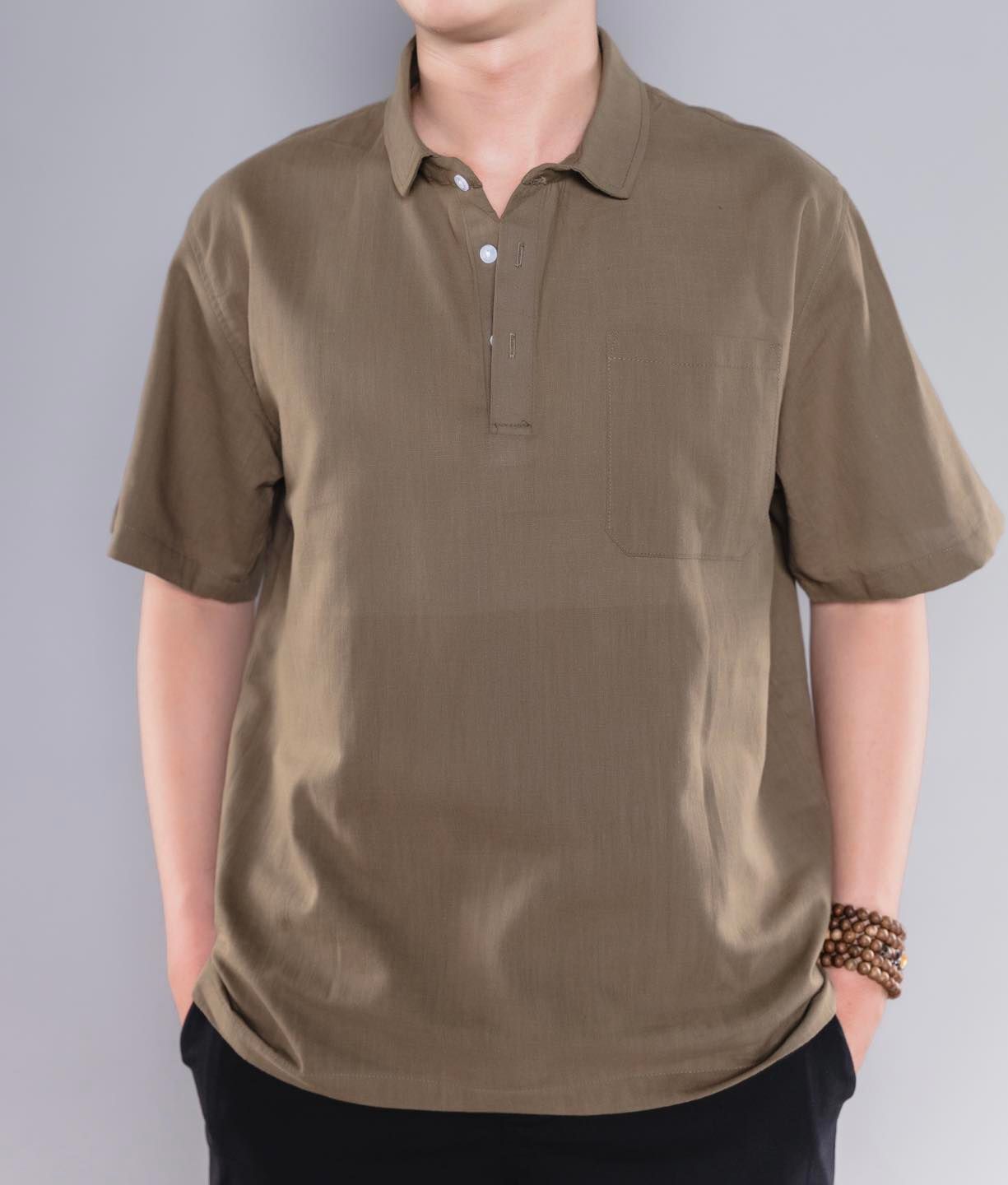 Áo đũi cổ polo cao cấp màu nâu rêu