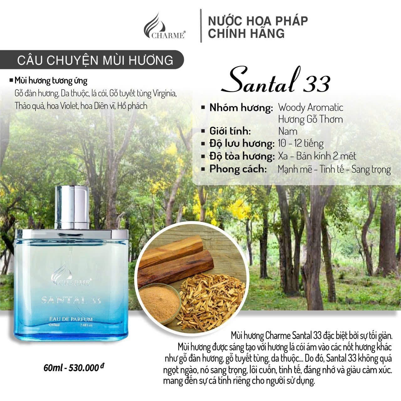 Nước Hoa Nam Charme Santal 33 60ml