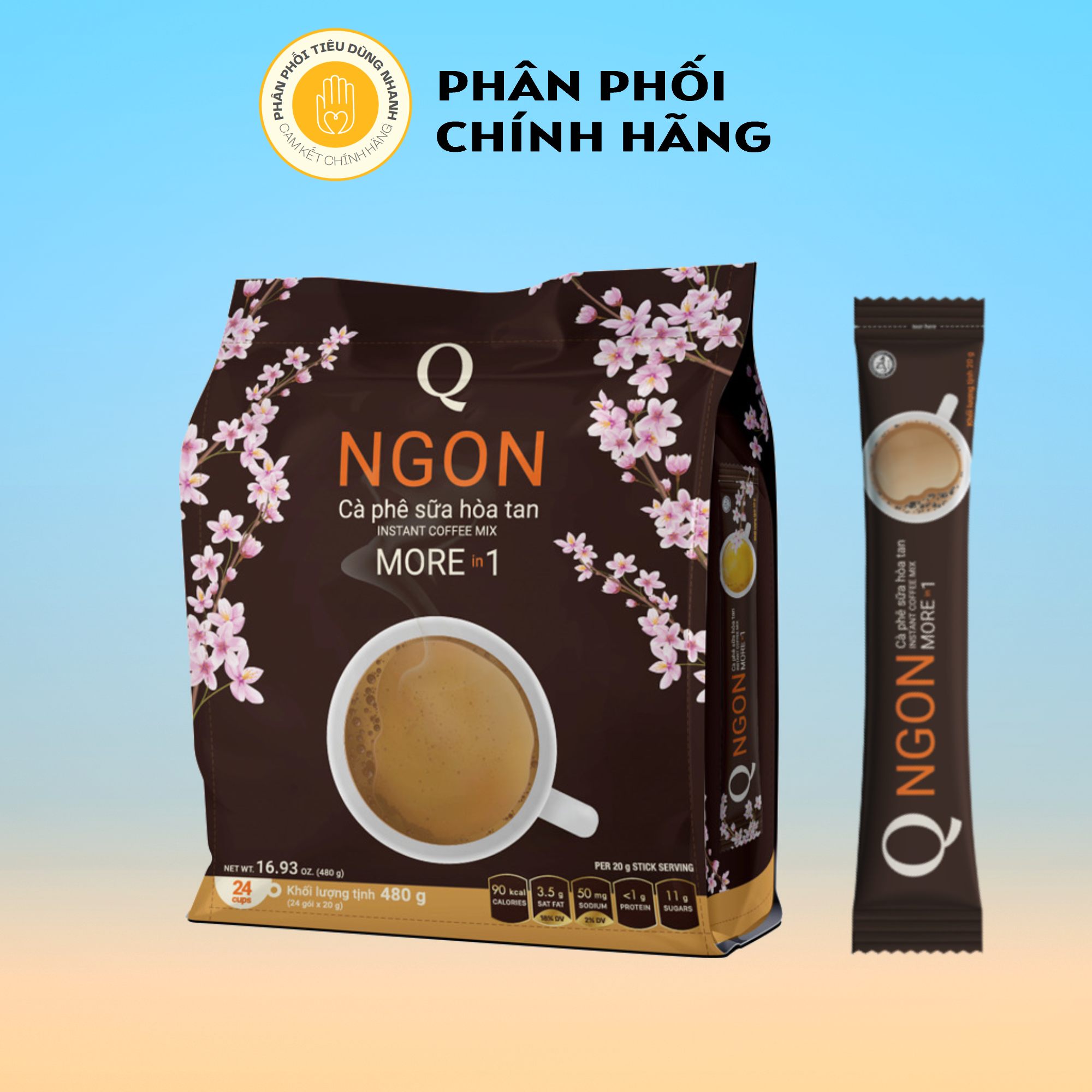 Bịch 24 gói cà phê sữa hòa tan 3 in 1 q express ngon trần quang 20g
