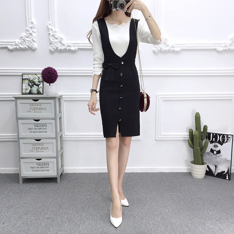 Đầm yếm len ôm body thời trang thu đông Al103
