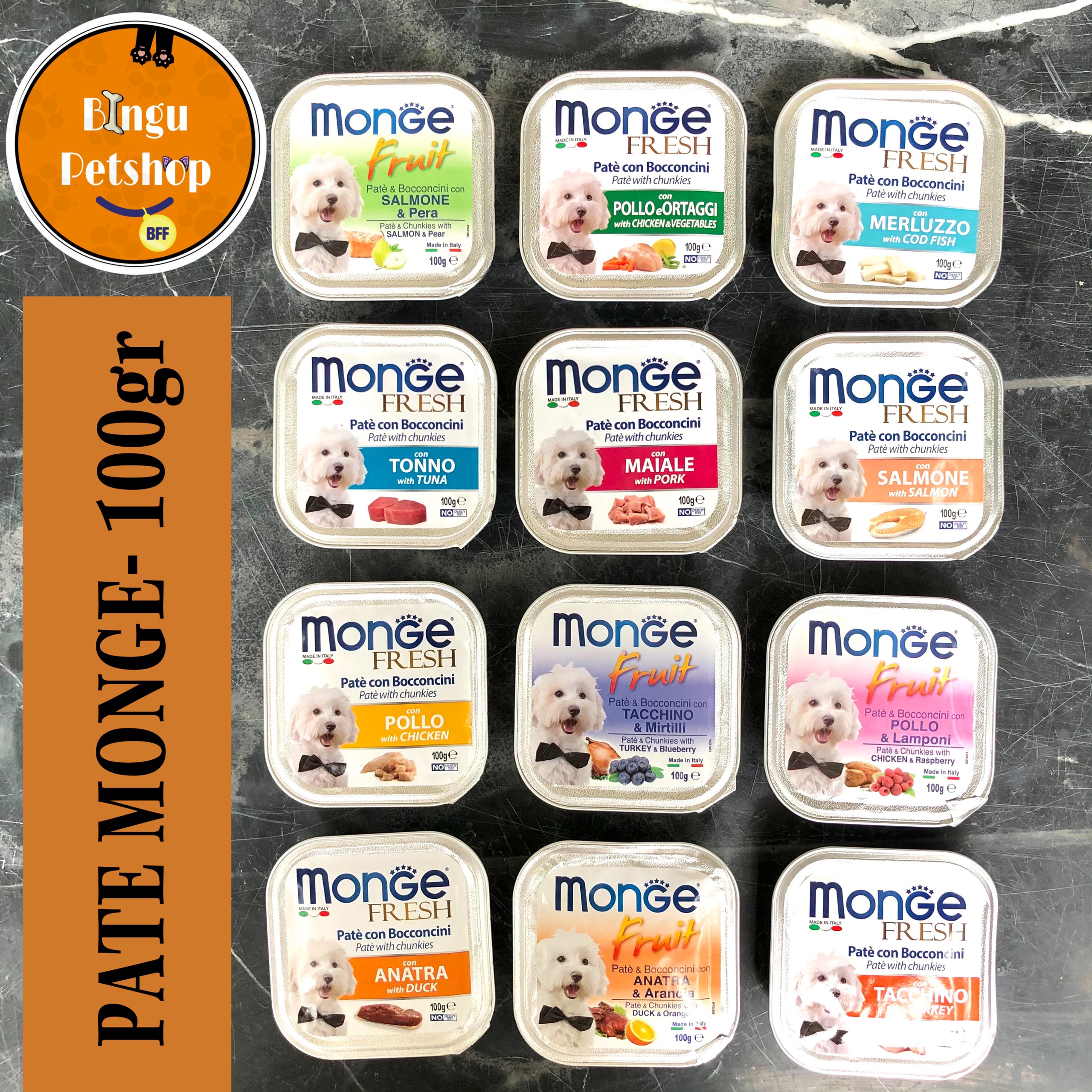 THỨC ĂN PATE Ý MONGE CAO CẤP CHO CHÓ 100G [ĐỦ VỊ]