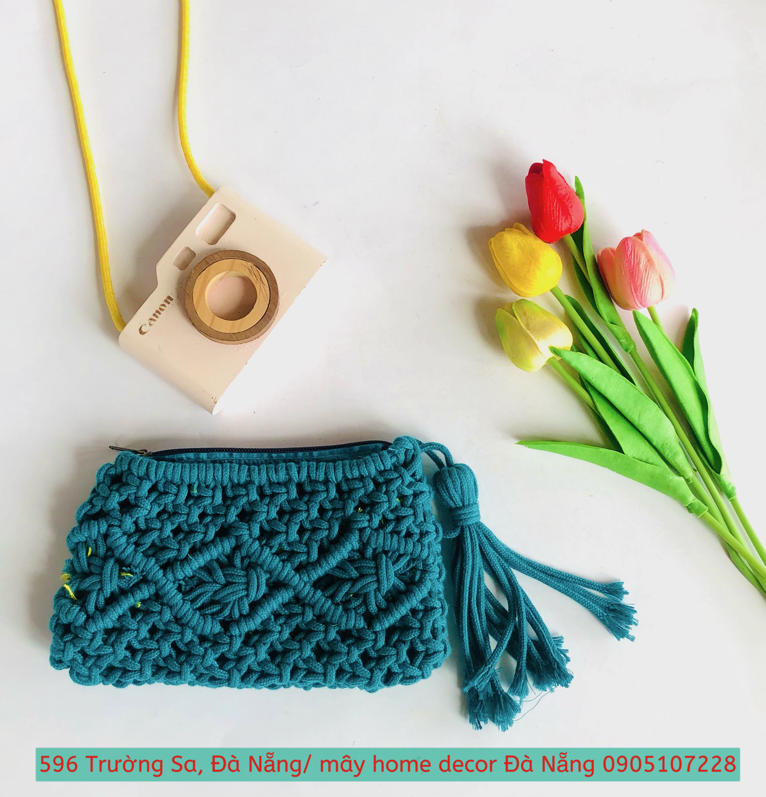 [Siêu Sale] Ví Macrame Cầm Tay Chất Liệu Len Đan Tay Tỉ Mỉ Xinh Xắn Cao Cấp - Kích thước: ngang: 20cm * dài :13cm