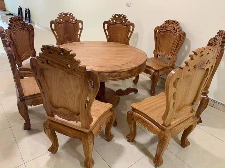bộ bàn ghế ăn gỗ gõ đỏ bàn tròn