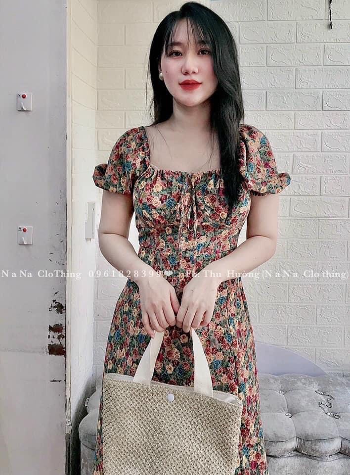 váy hoa rút ngực xẻ tà( có mút ngực)