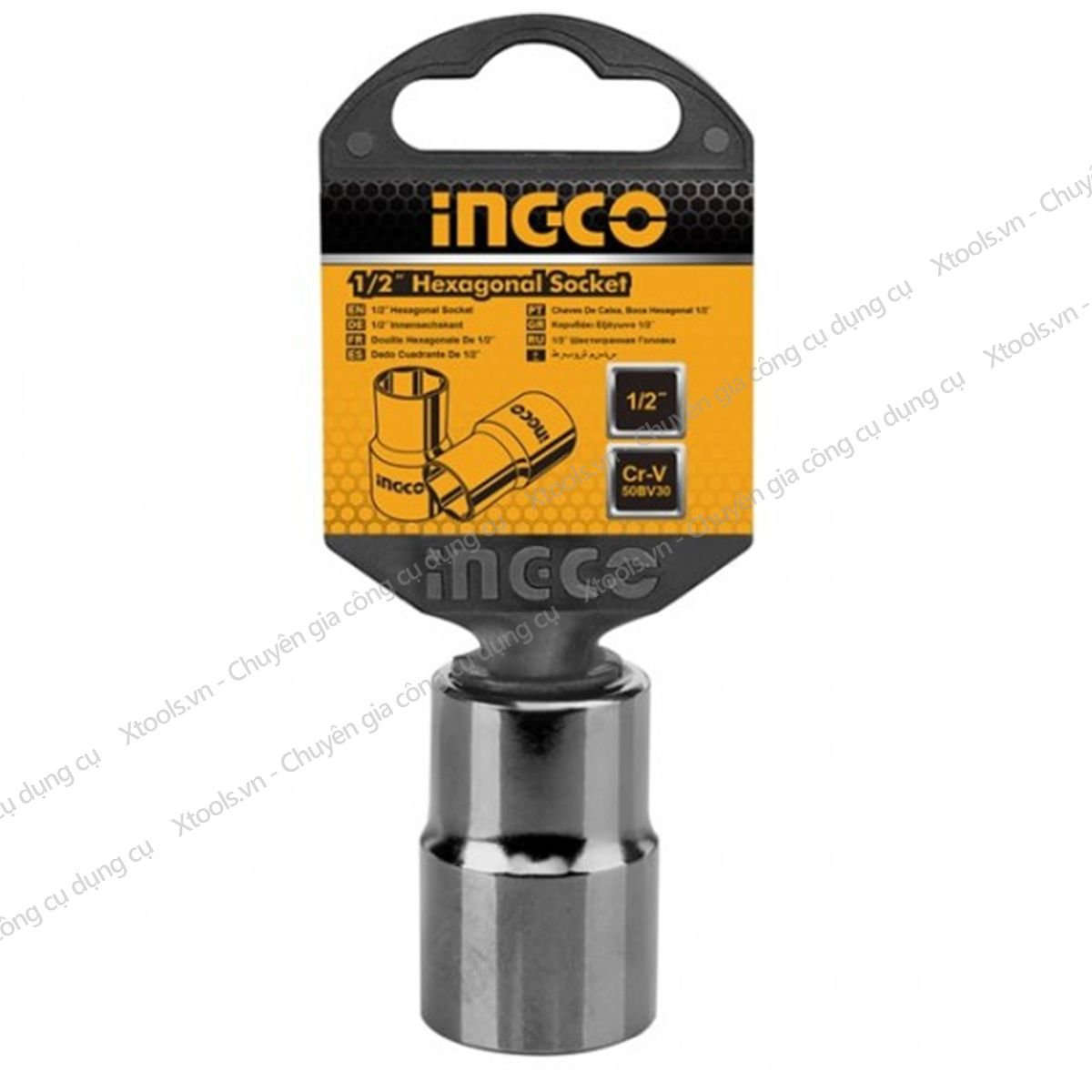 Đầu tuýp lục giác 1/2 inch đủ kích cỡ INGCO  đầu khẩu thép CrV siêu cứng chống rỉ sét mở bulong đai ốc, siết vít, đầu tiếp lục giác XTOOLs