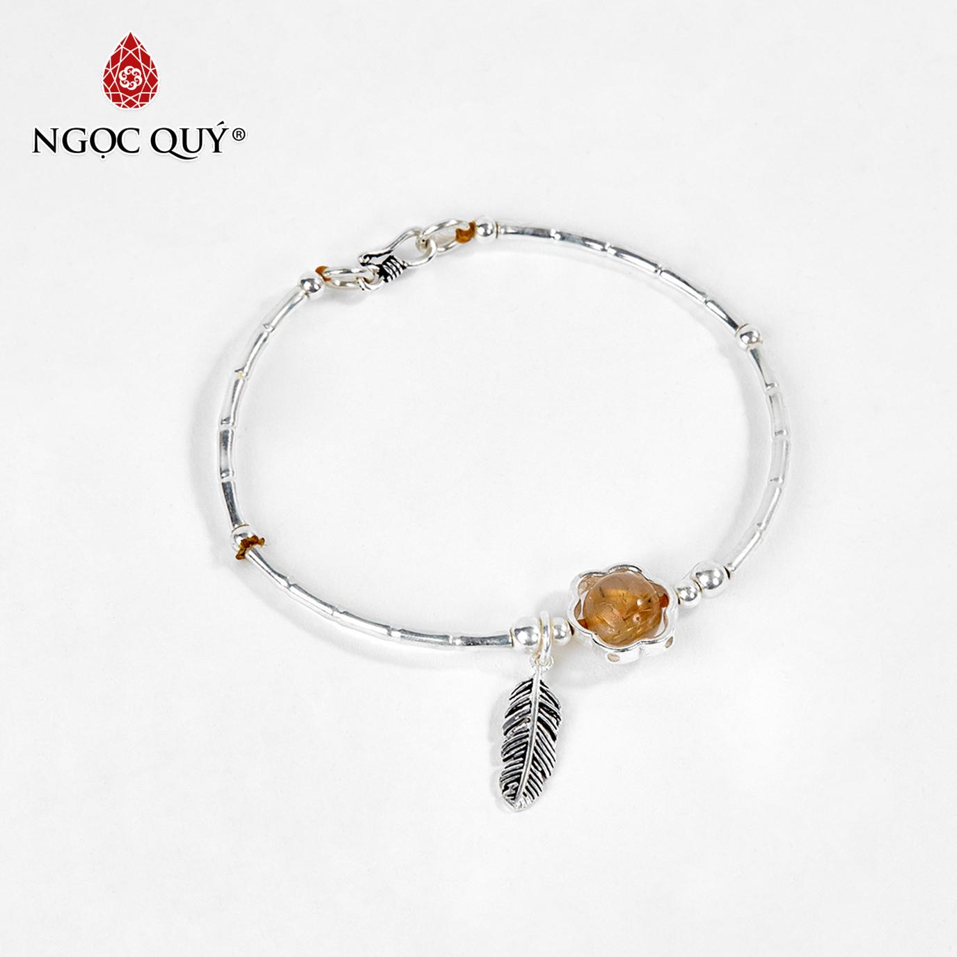 [HCM]Vòng tay bạc hạt đá thạch anh tóc vàng phối lông vũ 10mm mệnh thủy kim - Ngọc Quý Gemstones