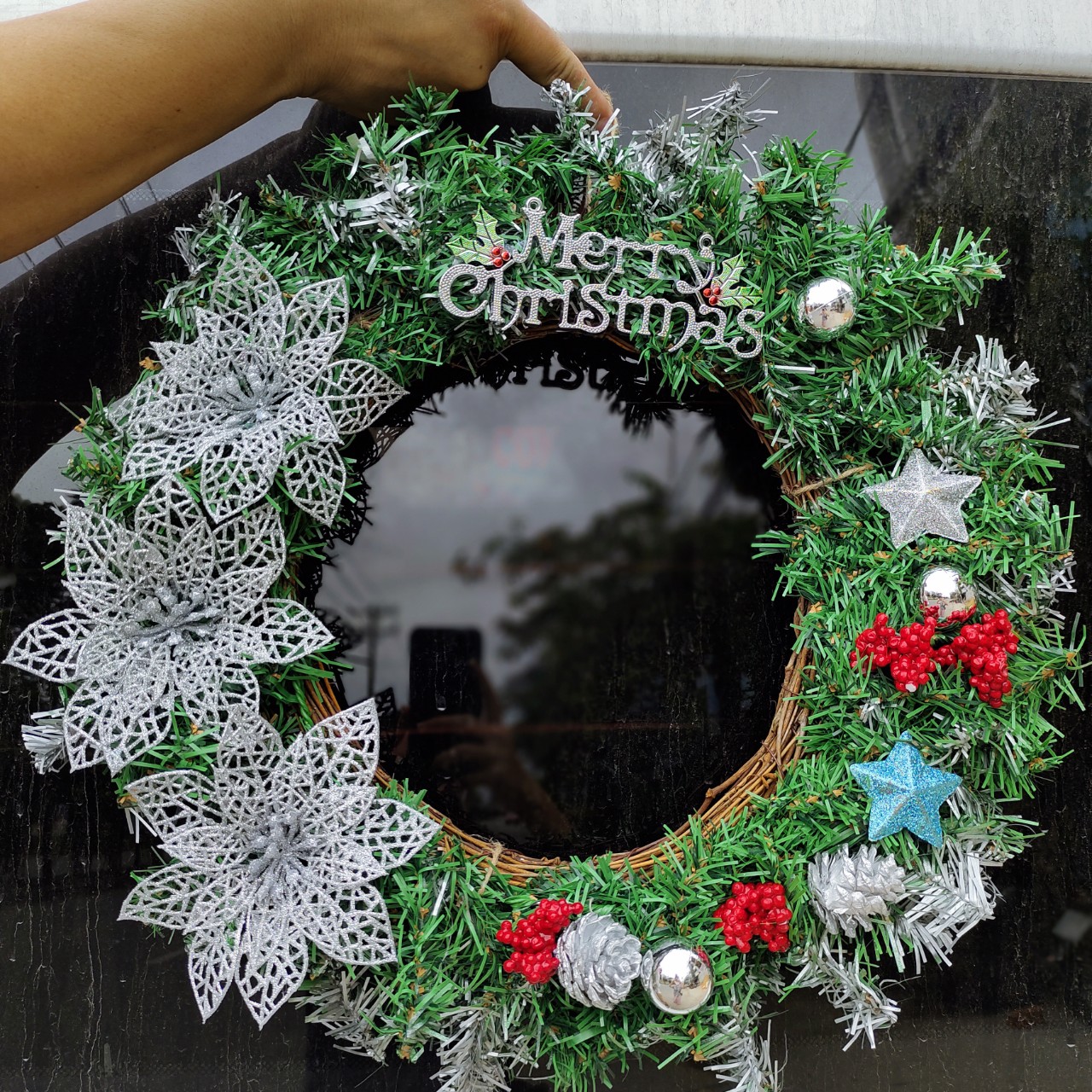 Vòng hoa nguyệt quế 40CM vòng hoa noel trang trí mẫu D015