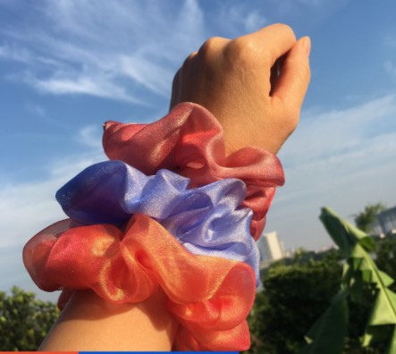 {Ảnh thật} cột tóc vải scrunchies von lụa ánh kim mềm xịn