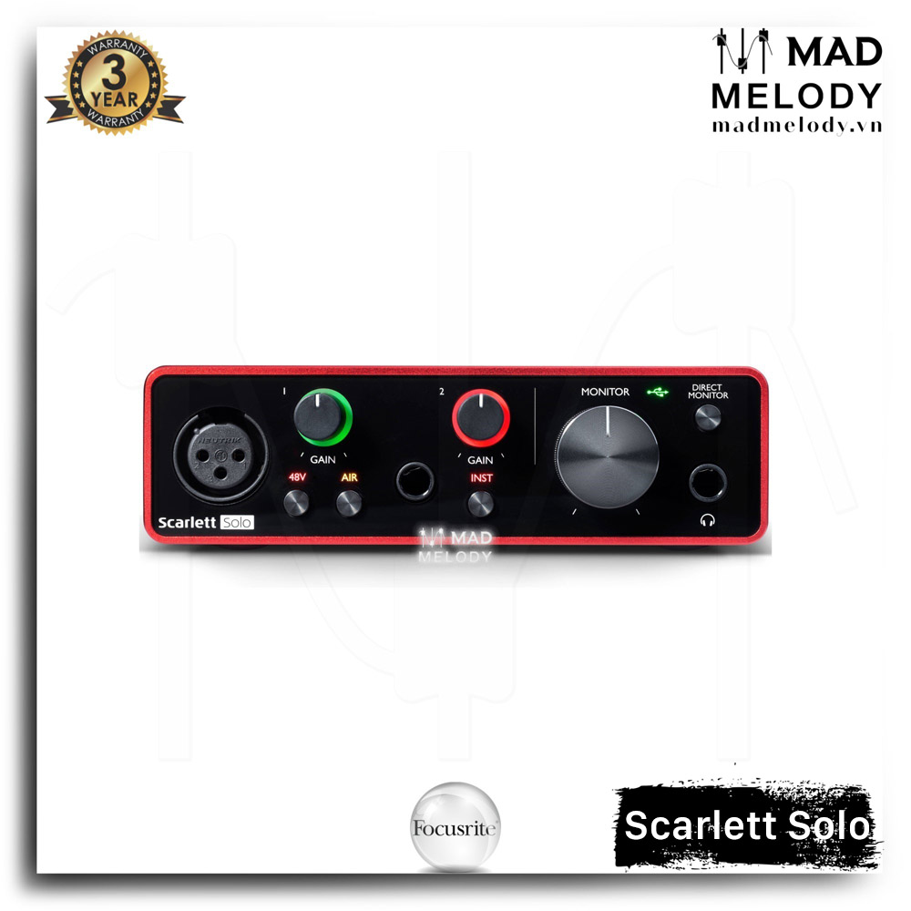 Focusrite Scarlett Solo USB Audio Interface (3rd Gen) [soundcard thu âm/kiểm âm Solo Gen 3, thế hệ 3, NEW]