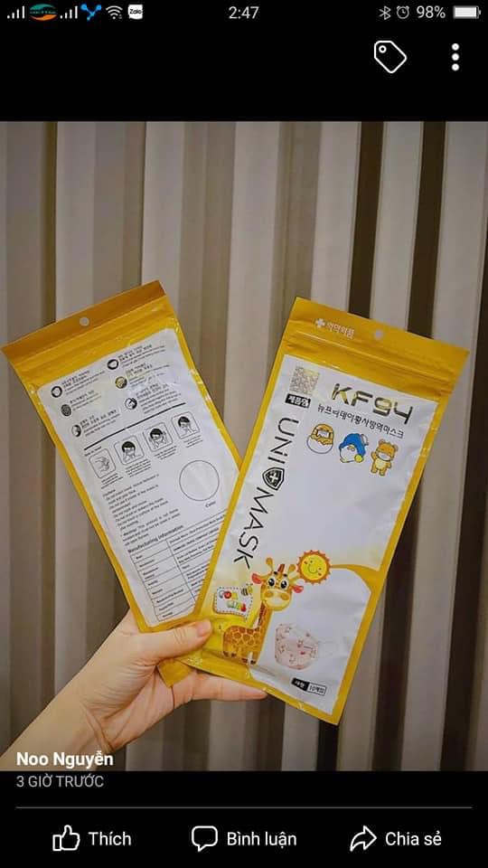 Túi 10 chiếc khẩu trang 4D Unimask KF94 trẻ em (3-7 tuổi)